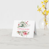 冬の休暇 ホーリー 赤い実の枝 カード (黄色い花)