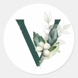 冬の休暇 モノグラム 白い実 ラウンドシール