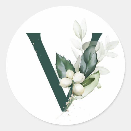 冬の休暇 モノグラム 白い実 ラウンドシール (正面)