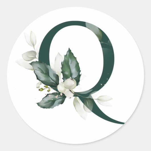 冬の休暇 モノグラム 白い実 ラウンドシール (正面)