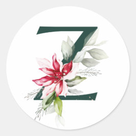 冬の休暇 モノグラム 赤いポインセチアの実 C ラウンドシール