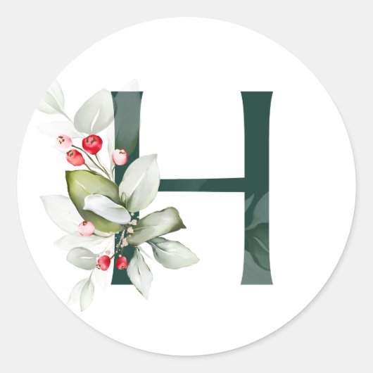 冬の休暇 モノグラム 赤いポインセチアの実 C ラウンドシール (正面)