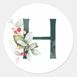 冬の休暇 モノグラム 赤いポインセチアの実 C ラウンドシール