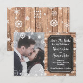 冬の休暇 保存日 フォト スノーフレーク ウッド セーブザデート (正面/裏面)