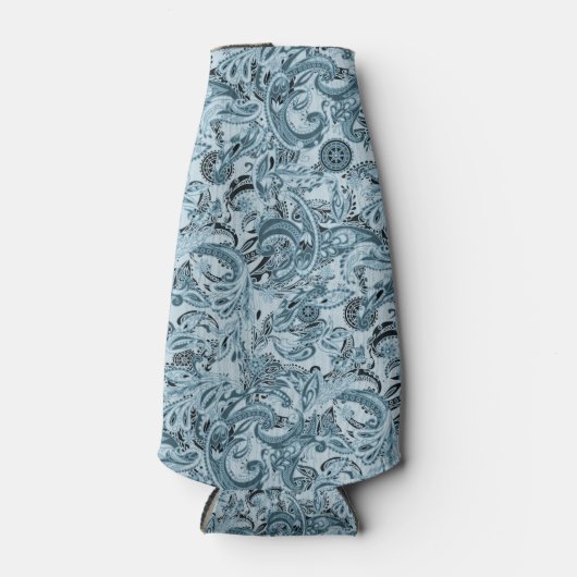 冬の伝統的ペイズリーフローラ青パターン ボトルクーラー (正面)