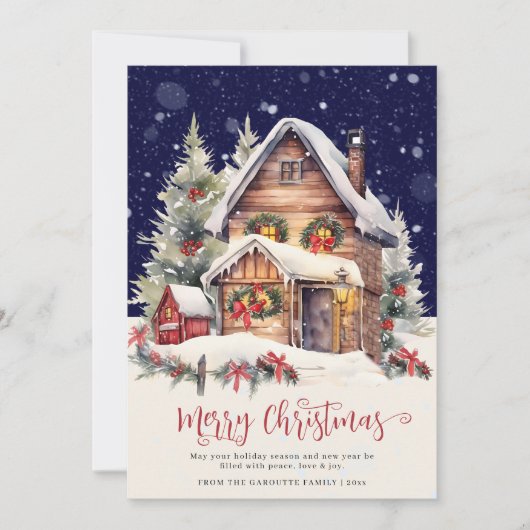 冬の伝統的素朴写真メリークリスマス シーズンカード (正面)