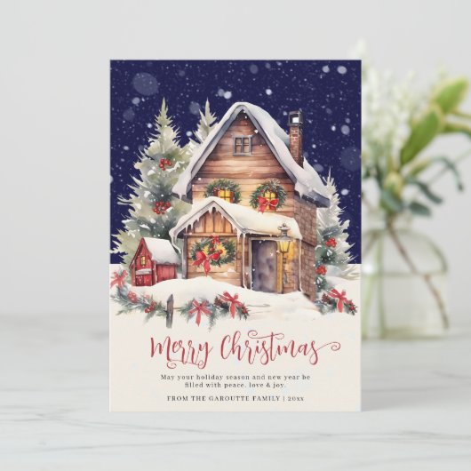 冬の伝統的素朴写真メリークリスマス シーズンカード (スタンド正面)
