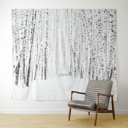 冬の公園のグリーンベンチ。クリスマスに雪を降らせろ タペストリー (インサイチュ(横))