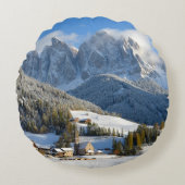 冬の円形の枕のドロマイトの村 ラウンドクッション (正面)