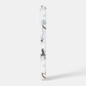 冬の冒険，松のコーン，そり，アイススケート iPhone 15ケース (左側面)