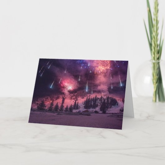 冬の写真の雪の花火ホリデークリスマスカード シーズンカード (正面)