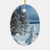 冬の写真テンプレートクリスマス飾り セラミックオーナメント (正面)