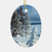 冬の写真テンプレートクリスマス飾り セラミックオーナメント (裏面)