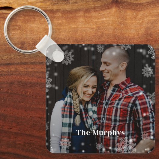 冬の写真パーソナライズされたキーチェーン キーホルダー (正面)