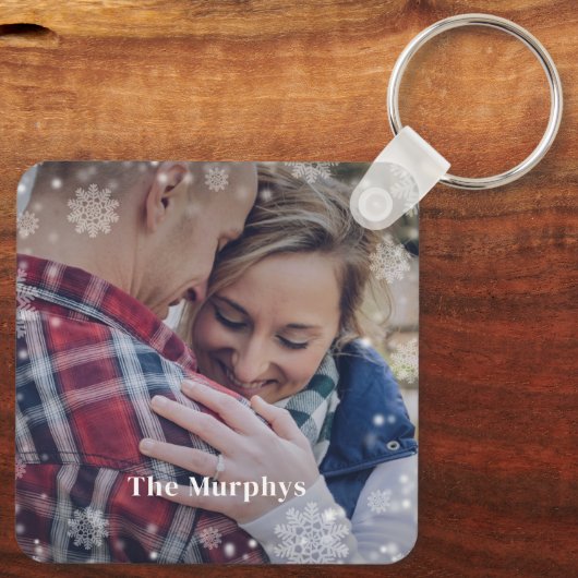 冬の写真パーソナライズされたキーチェーン キーホルダー (裏面)