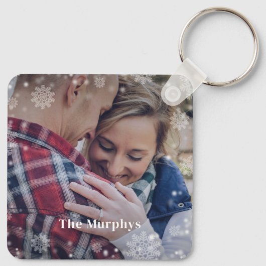冬の写真パーソナライズされたキーチェーン キーホルダー (裏面)