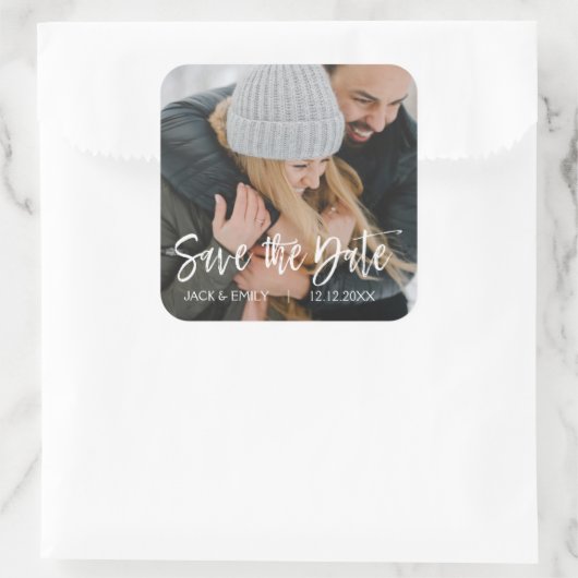 冬の写真日付のステッ結婚カーを保存 スクエアシール (バッグ)