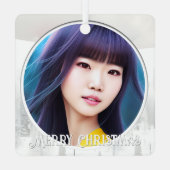 冬の写真森林雪のシーンとウサギ メタルオーナメント (裏面)