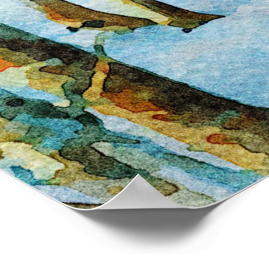 冬の冬のホワイトテールディアワイルドライフウォーター色 ポスター (角)