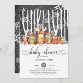 冬の冬の外で寒い森林動物の赤ちゃんシャワー 招待状 (正面/裏面)