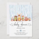 冬の冬の外で寒い森林動物の赤ちゃんシャワー 招待状 (正面)