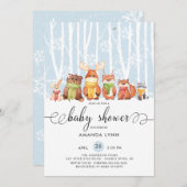 冬の冬の外で寒い森林動物の赤ちゃんシャワー 招待状 (正面/裏面)