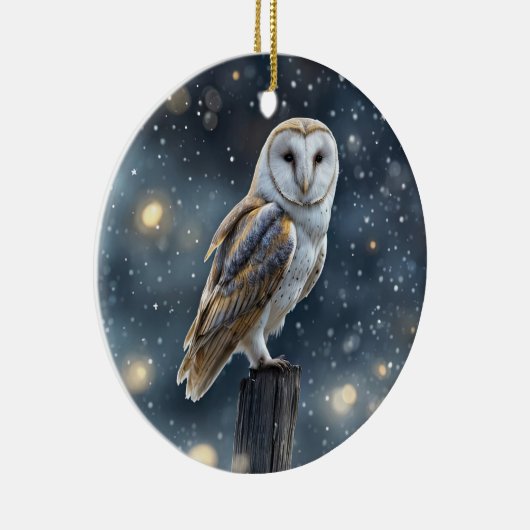 冬の冬の至やクリスマスにフクロウ セラミックオーナメント (右)
