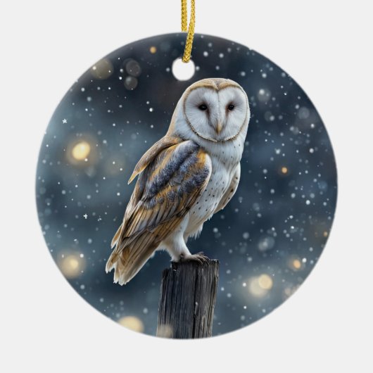 冬の冬の至やクリスマスにフクロウ セラミックオーナメント (正面)