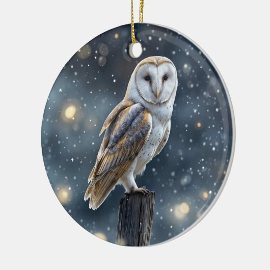 冬の冬の至やクリスマスにフクロウ セラミックオーナメント (左)