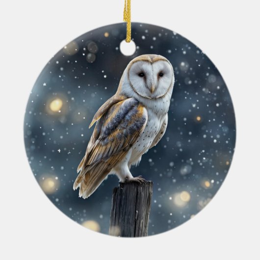 冬の冬の至やクリスマスにフクロウ セラミックオーナメント (裏面)