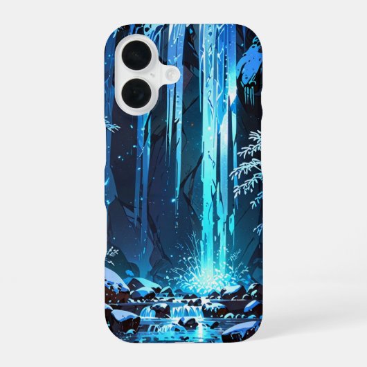 冬の凍った滝 iPhone 16ケース (裏面)
