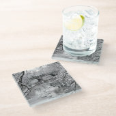 冬の凍結する川上のアーチ橋 ガラスコースター (アングル)