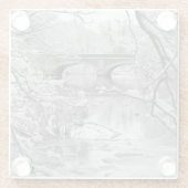 冬の凍結する川上のアーチ橋 ガラスコースター (裏面)