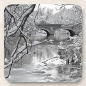 冬の凍結する川上のアーチ橋 コースター (正面)