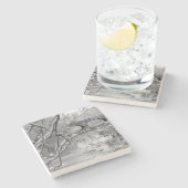 冬の凍結する川上のアーチ橋 ストーンコースター (横)