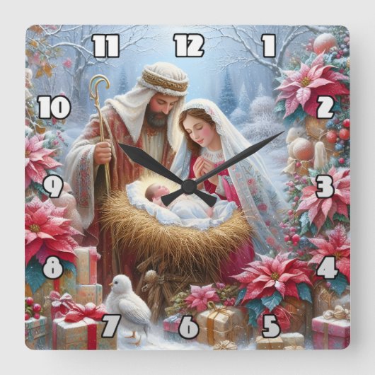 冬の出生、聖家族の輝き スクエア壁時計 (正面)