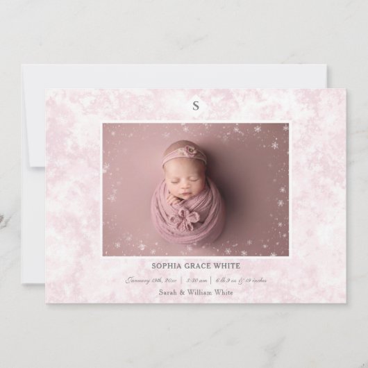 冬の出産発表ベビーガール 案内状 (正面)
