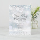 冬の初めての聖体拝領 シルバーコンフェッティ招待状 招待状 (スタンド正面)