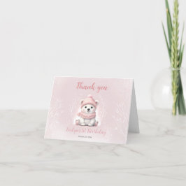冬の初めの誕生日かわいいピンクのホッキョクグマ サンキューカード