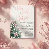冬の到来 ピンクのボウが可愛いベイビーシャワー 招待状