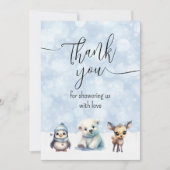冬の動物が赤ちゃんシャワーの外で寒い サンキューカード (正面)