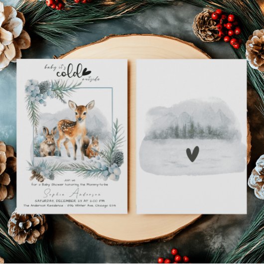 冬の動物が赤ちゃんシャワーの外で寒い 招待状