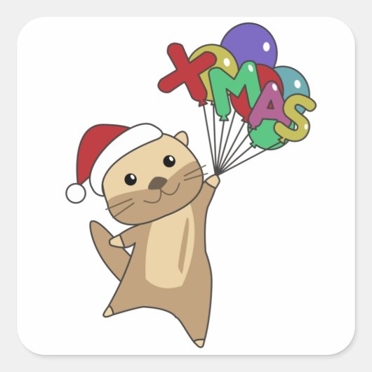 冬の動物のオッタークリスマス雪 スクエアシール (正面)