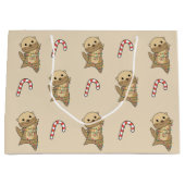 冬の動物のオッタークリスマス雪 ラージペーパーバッグ (正面)