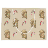 冬の動物のオッタークリスマス雪 ラージペーパーバッグ (裏面)