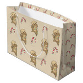 冬の動物のオッタークリスマス雪 ラージペーパーバッグ (裏面アングル)