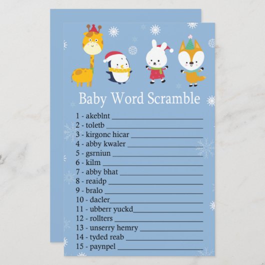 冬の動物のベビー単語スクランブルゲーム (正面/裏面)