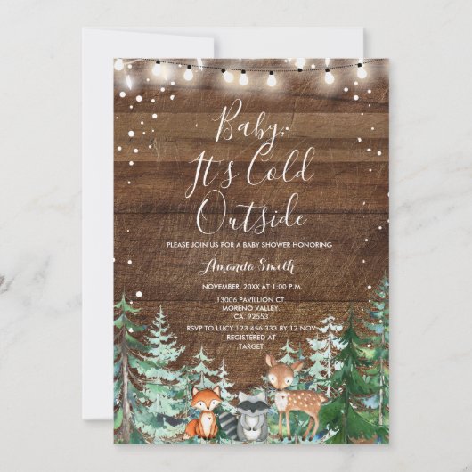 冬の動物のベビー外の赤ちゃんシャワーが寒い 招待状 (正面)