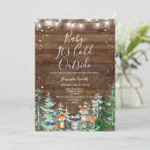 冬の動物のベビー外の赤ちゃんシャワーが寒い 招待状 (スタンド正面)