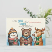 冬の動物の友人の誕生日パーティー 招待状 (スタンド正面)